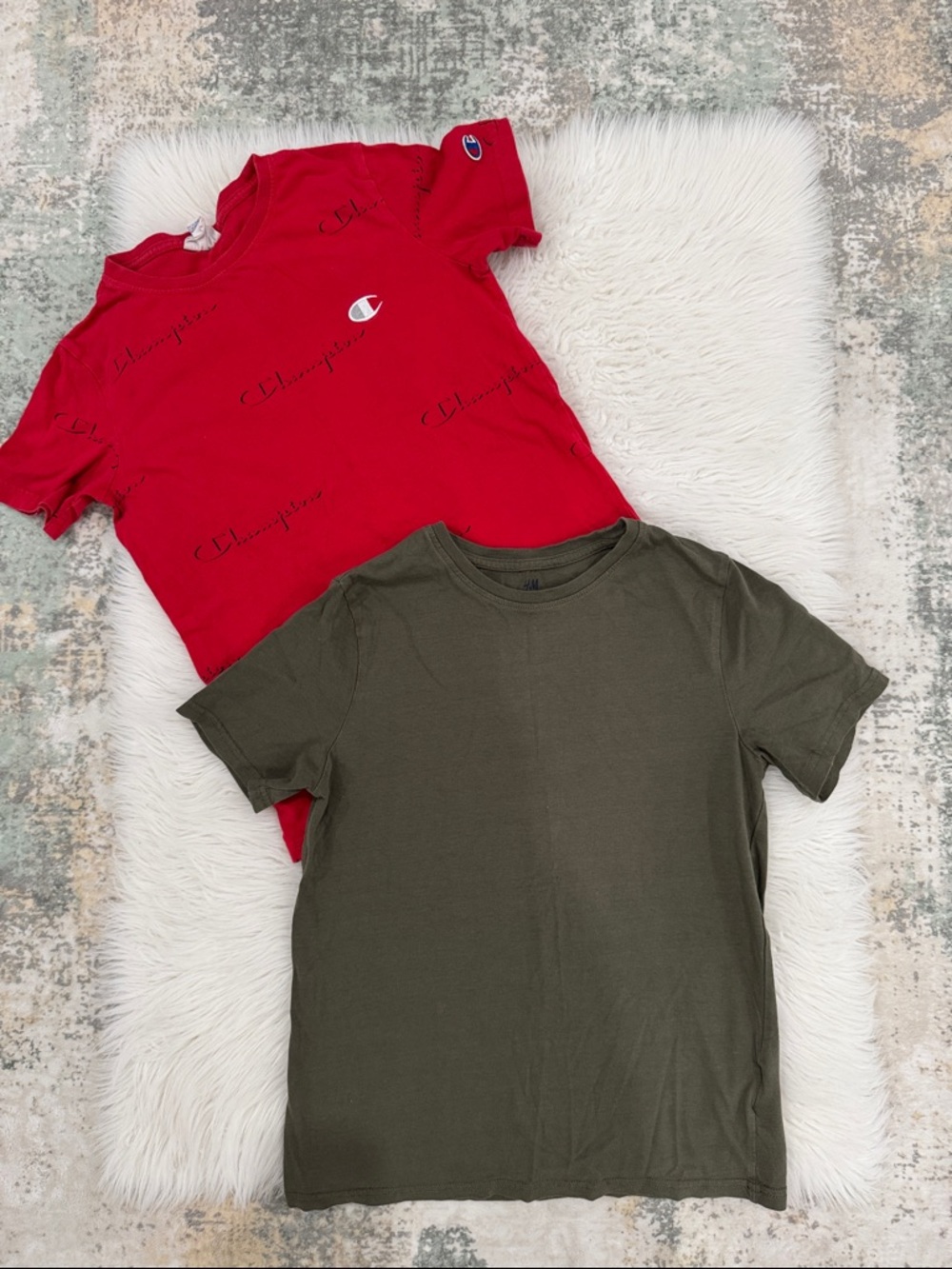 Bundle of Champion Red Logo Tee & H&M Olive Short Sleeve Tee